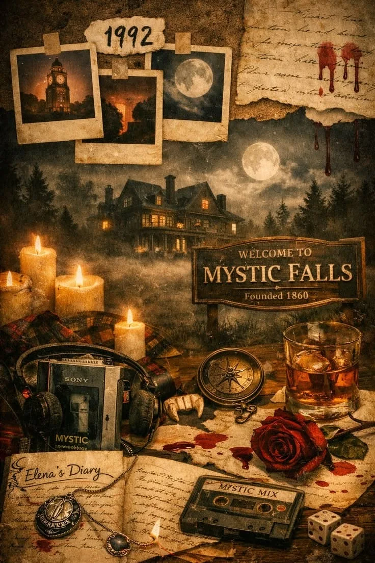 Colagem vintage de Mystic Falls
